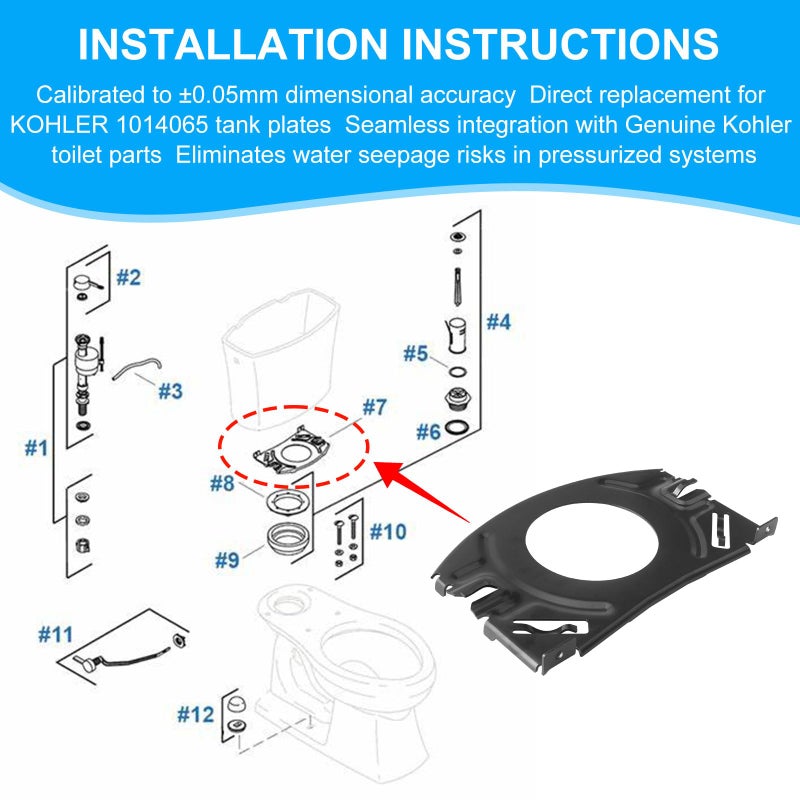 LEDBarz Toilet Tank Fastener Plate Replacement for KOHLER 1014065 Tank Plate, Kohler Toilet Tank Accessories - Heavy Duty Packaging - Millimeter Tolerances - Image 3